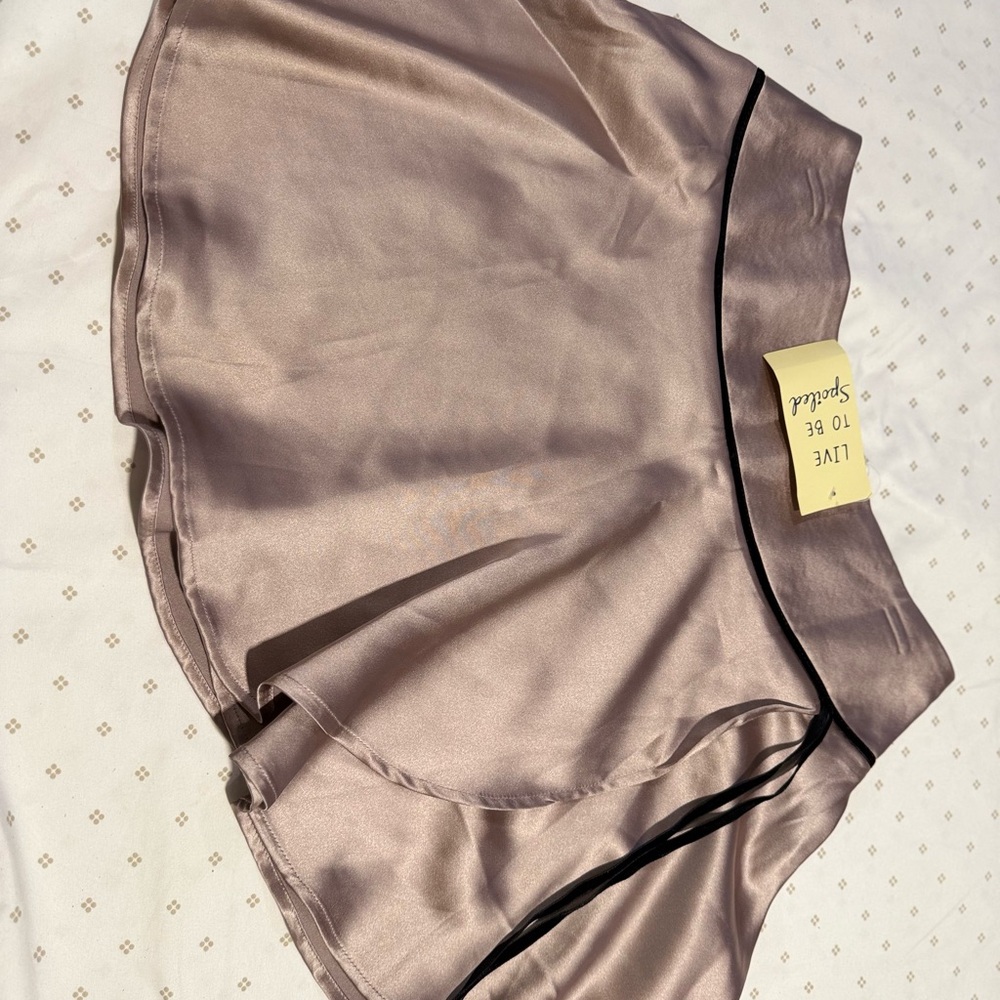 Silky Beige Skirt with Black Trim